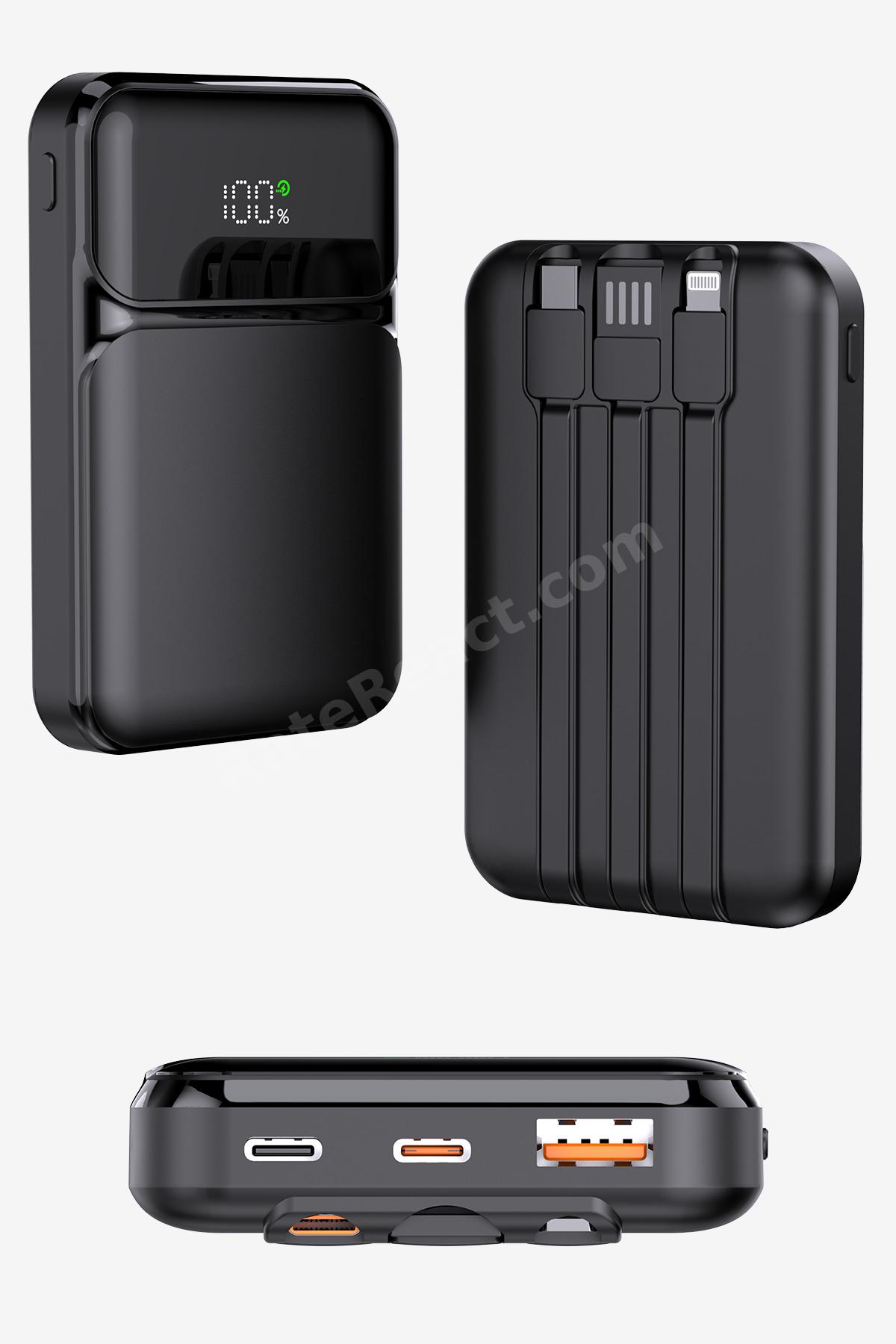 SNP-3006 10.000 Mah Hızlı Şarj LED Göstergeli Powerbank 3in1 Dahili Kablolu Taşınabilir Şarj Cihazı