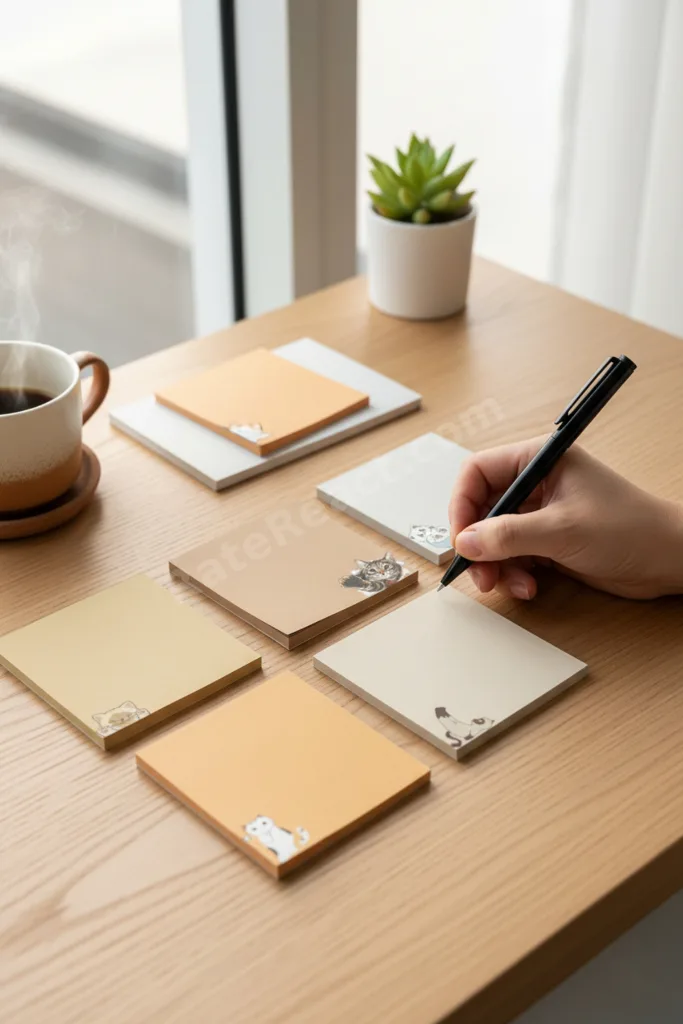 6'lı Kedi Desenli Memopad Seti, (10x10) 110 gr Kalın Kağıt Notepad, Bloknot, Not Defteri,