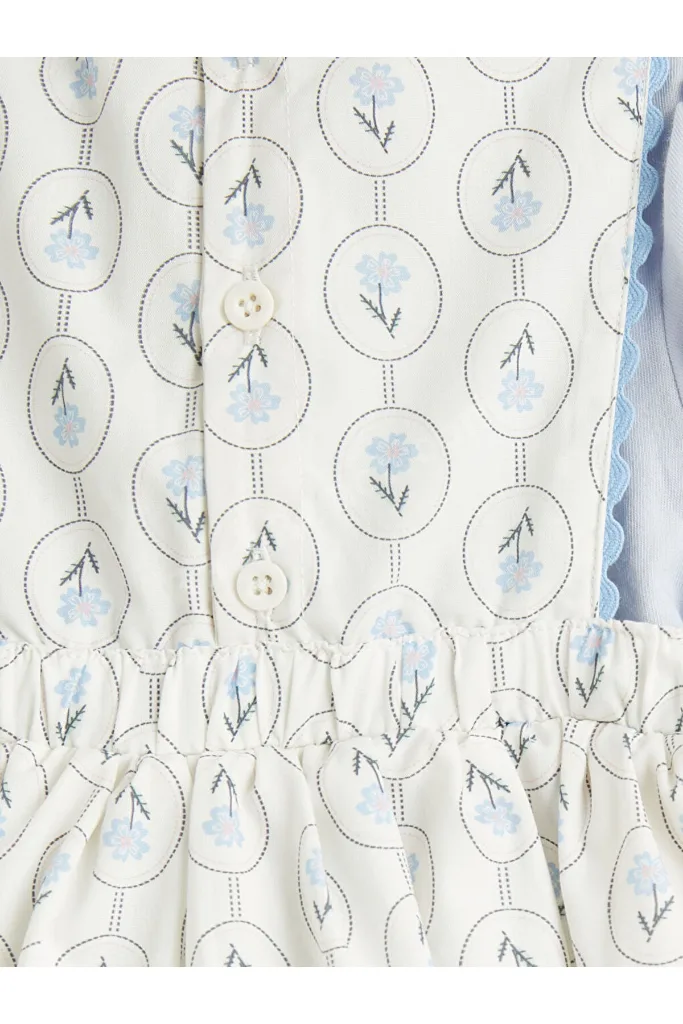 LCW baby Ekru Desenli Kız Bebek Poplin Elbise