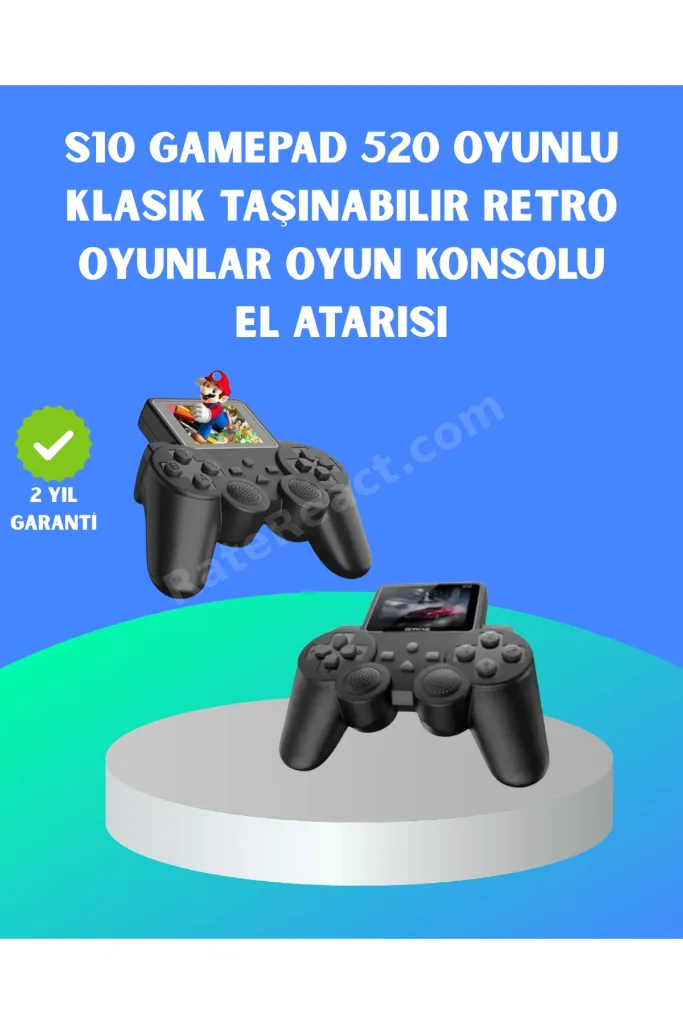2.4 İnç HD Renkli Ekranlı 500-in-1 Taşınabilir Retro Oyun Konsolu, Kablolu TV Bağlantısı ve Uzun Pil
