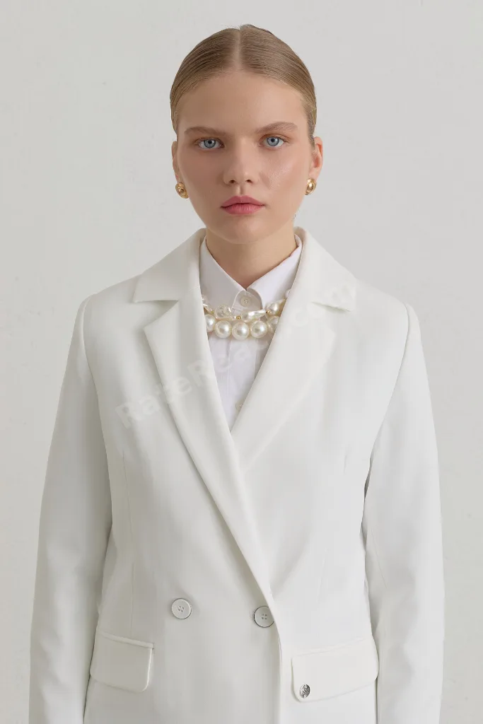 Kruvaze Blazer Ceket - Ekru
