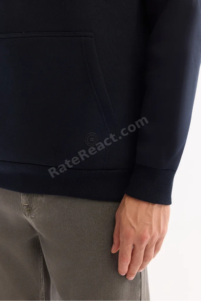 Erkek Lacivert Şardonlu Kumaş Bisiklet Yaka Basic Sweatshirt E001018