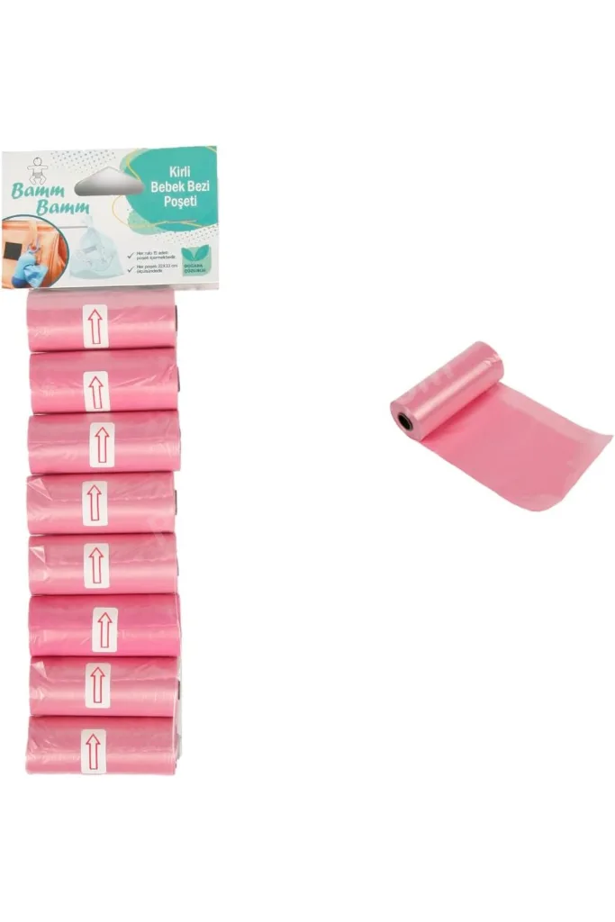 TTKTEKNOLOJİ Bamm Bamm Kirli Bebek Bezi Poşeti Çanta Boy Pembe 8 Rulo (120 Adet) TTKTEKNOLOJİ 2026 3