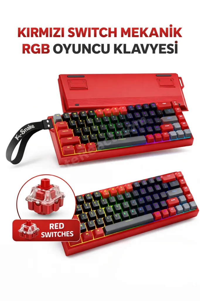 68 Tuş Red Switch RGB Mekanik Oyuncu Klavyesi – Hot Swapple, Renkli Aydınlatma Gaming Keyboard