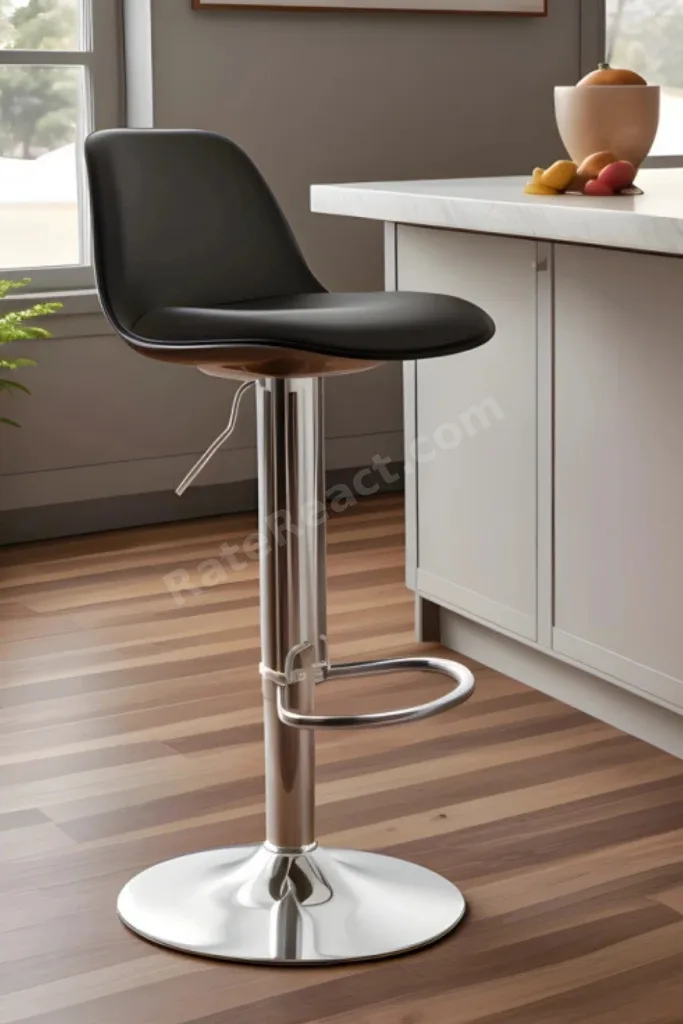 Tesla Krom Ayaklı Bar ve Mutfak Adası Sandalyesi Siyah Sırt Siyah Minder