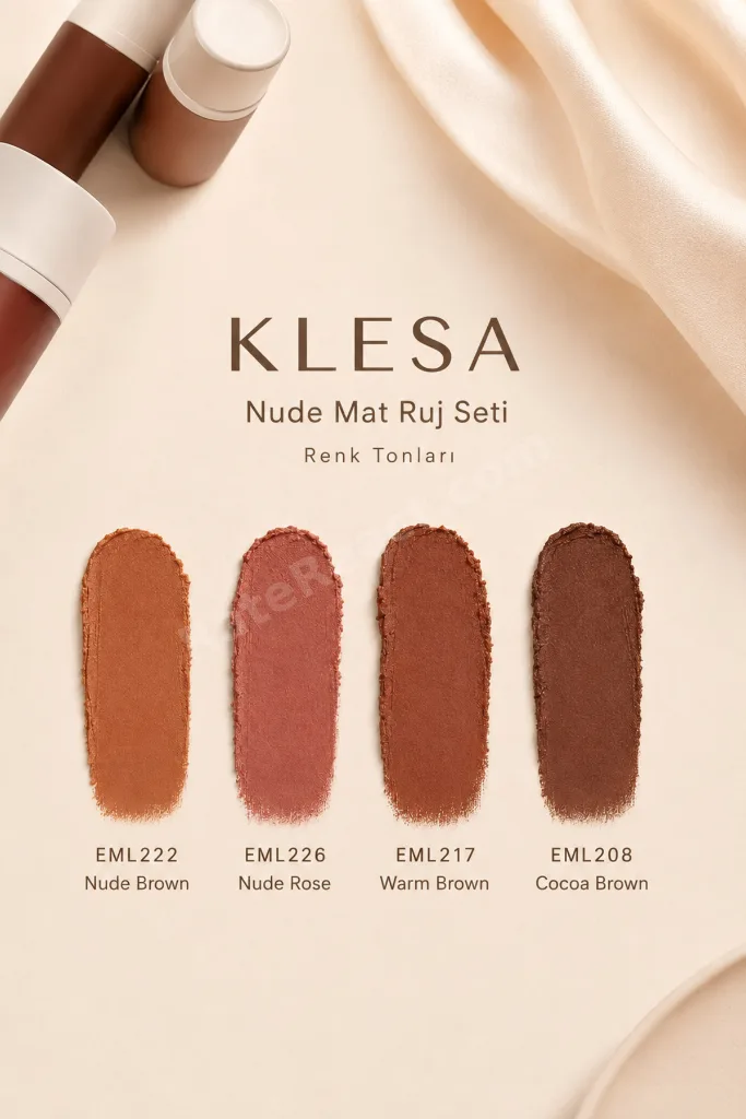4’lü Nude Mat Ruj Seti Kahve Tonları Mat Bitişli Dudak Makyajı