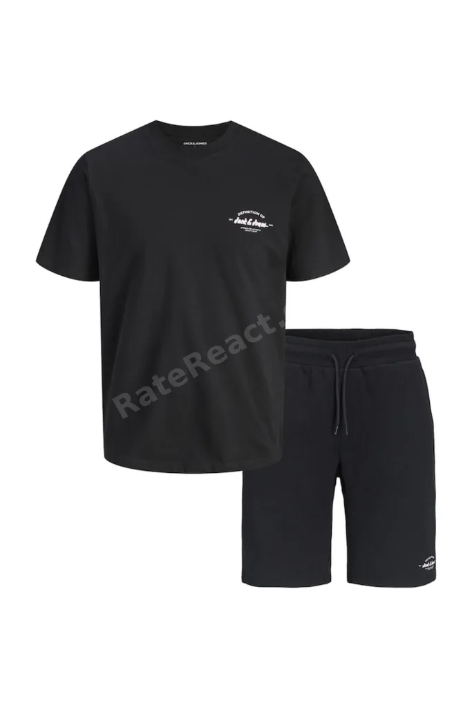 Erkek Siyah Günlük Oversize/Regular Şortlu Takım