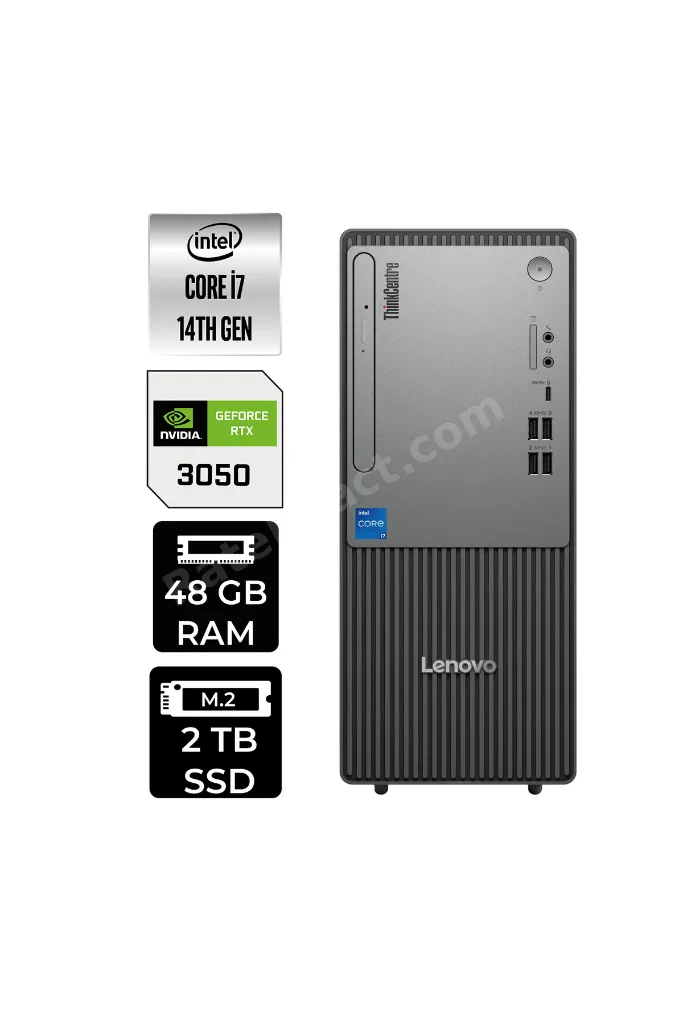 Thinkcentre Neo 50T Gen 5 i7 14700 RTX 3050 48GB RAM 2TB SSD Win11 Home 12UAS0GL00P511 Masaüstü Bilgisayar + Per4 USB