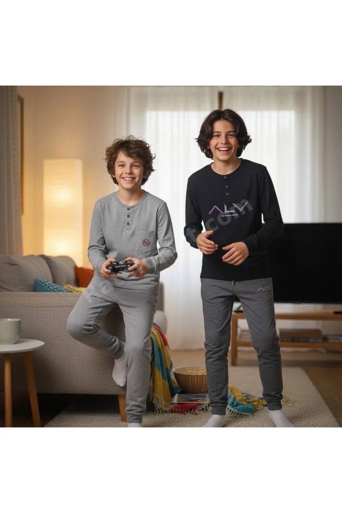 Genç Erkek Pamuklu 2 Adet 2'li Pijama Takımı BB2486