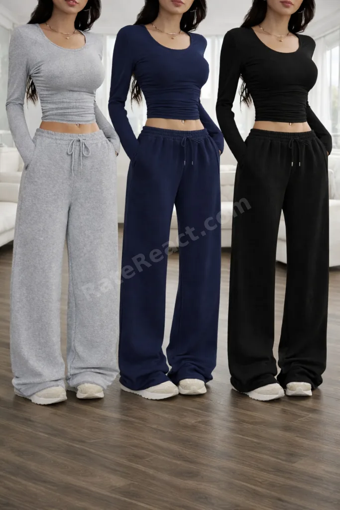 Kadın 3'lü Paket Lacivert&Siyah&Gri Bol Oversize Rahat Kalıp Geniş Paçalı Eşofman Altı