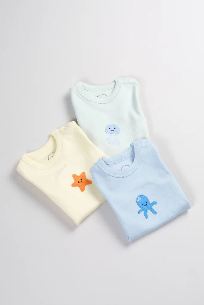 3'lü Set %100 Pamuk Aplike Nakışlı Bebek Ve Çocuk Zıbın & Body