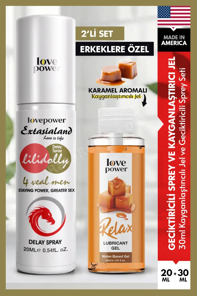 Karamelli Kayganlaştırıcı Jel ve Premium Series Extasialand Mini Geciktiricili Sprey