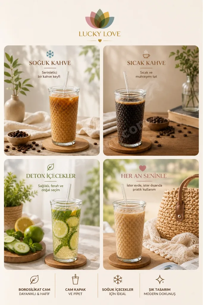 Squama Cam Kapaklı Borosilikat Soğuk Kahve Bardağı – 650 ml