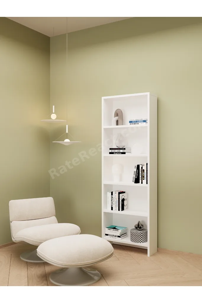 Modern Açık Raf Salon Kitaplığı - 162 cm Dekoratif Aksesuar ve Kitap Düzenleyici, Robot Süpürge Uyumlu 5 Bölmeli Düzenleyici