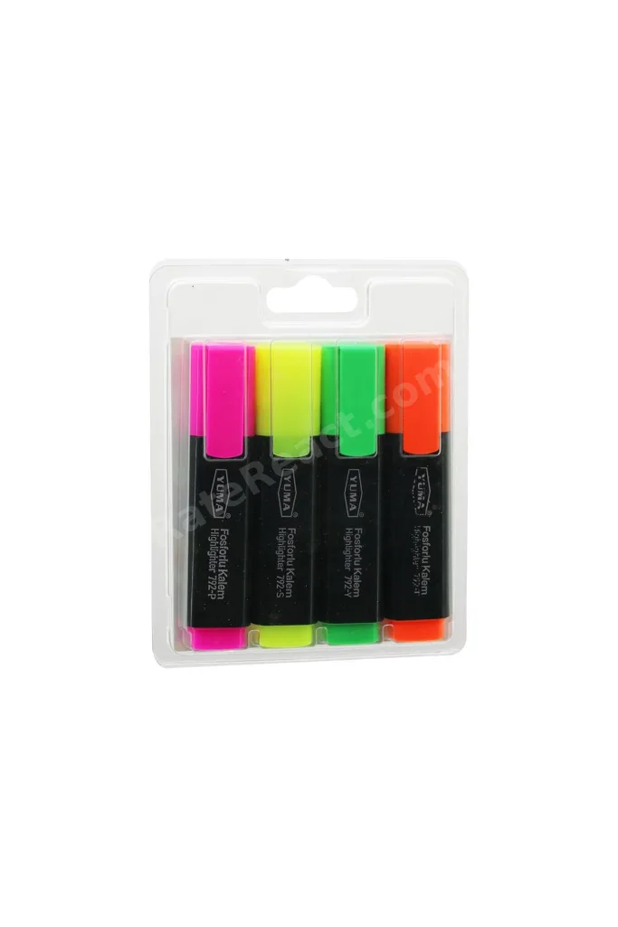 YUMA YM-792-4 792-T-Y-S-P 4PCS FOSFORLU KALEM TURUNCU - YEŞİL - SARI - PEMBE (4887) NemereHome