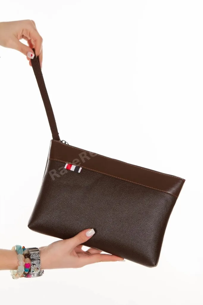 Deri El Askılı Dosya Evrak Günlük Portföy & Clutch Çanta - Kahverengi