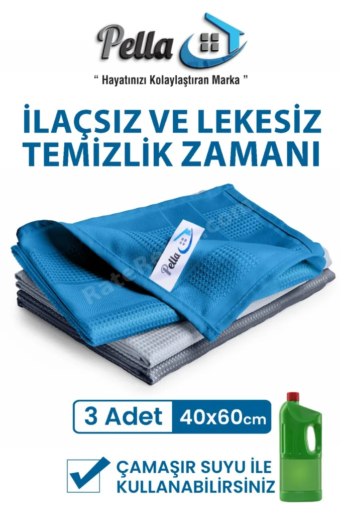 Classic 3'lü Mikrofiber Temizlik Bezi, Cam, Mutfak, Çamaşır Suyuna Dayanıklı 40x60Cm