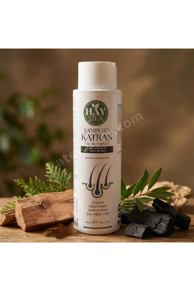 Katran Şampuanı 400 ml Sedir Katranı Çam Katranı Çay Ağacı Yağı ve Propolis İçeren Bitkisel Şampuan