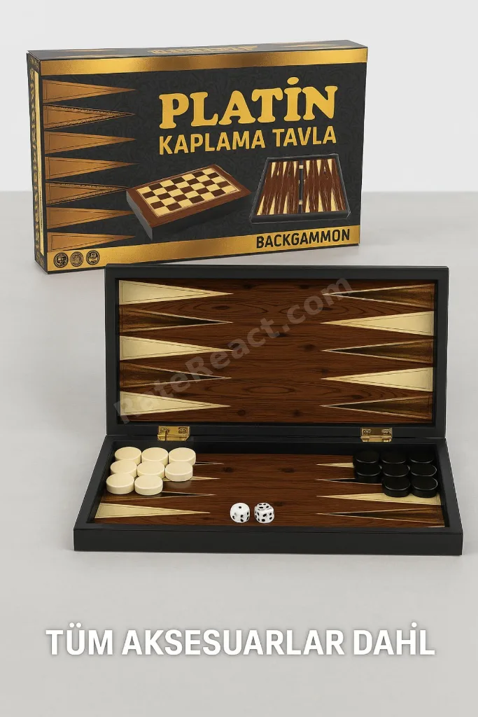 Platin Kaplama Büyük Boy Tavla – Tavla & Dama 2’si 1 Arada, Çizilmez Yüzey Set