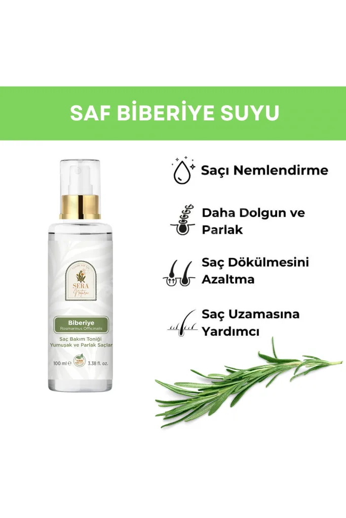 Saf Biberiye Suyu Saç Bakım Toniği 100 ml – %100 Saf, Doğal Saç Güçlendirici ve Canlandırıcı Doğal Bakım Spreyi