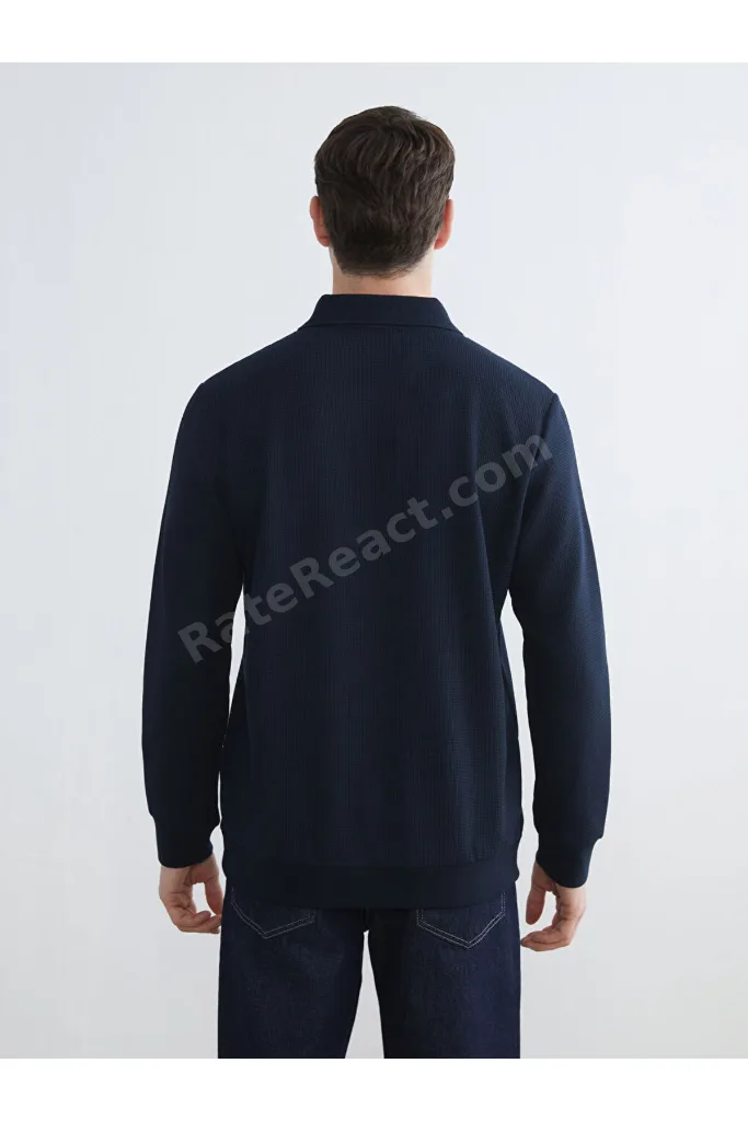 Lacivert Polo Yaka Erkek Sweatshirt
