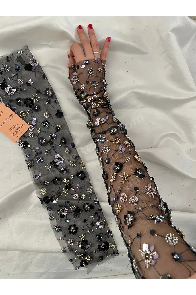 Taşlı pullu boncuklu özel tasarım eldiven kolluk