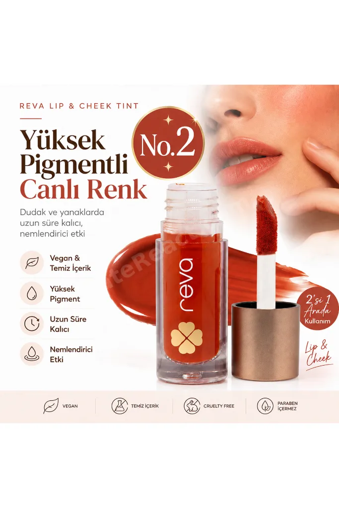 Vegan & Temiz İçerikli Lip & Cheek Tint – 2’si 1 Arada Doğal Renk, Nem ve Işıltı