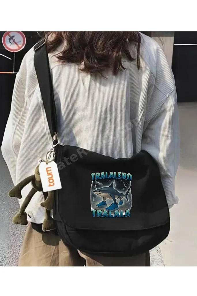 dompuleri moda Tralalero Tralala Baskılı Unisex Postacı Çantası