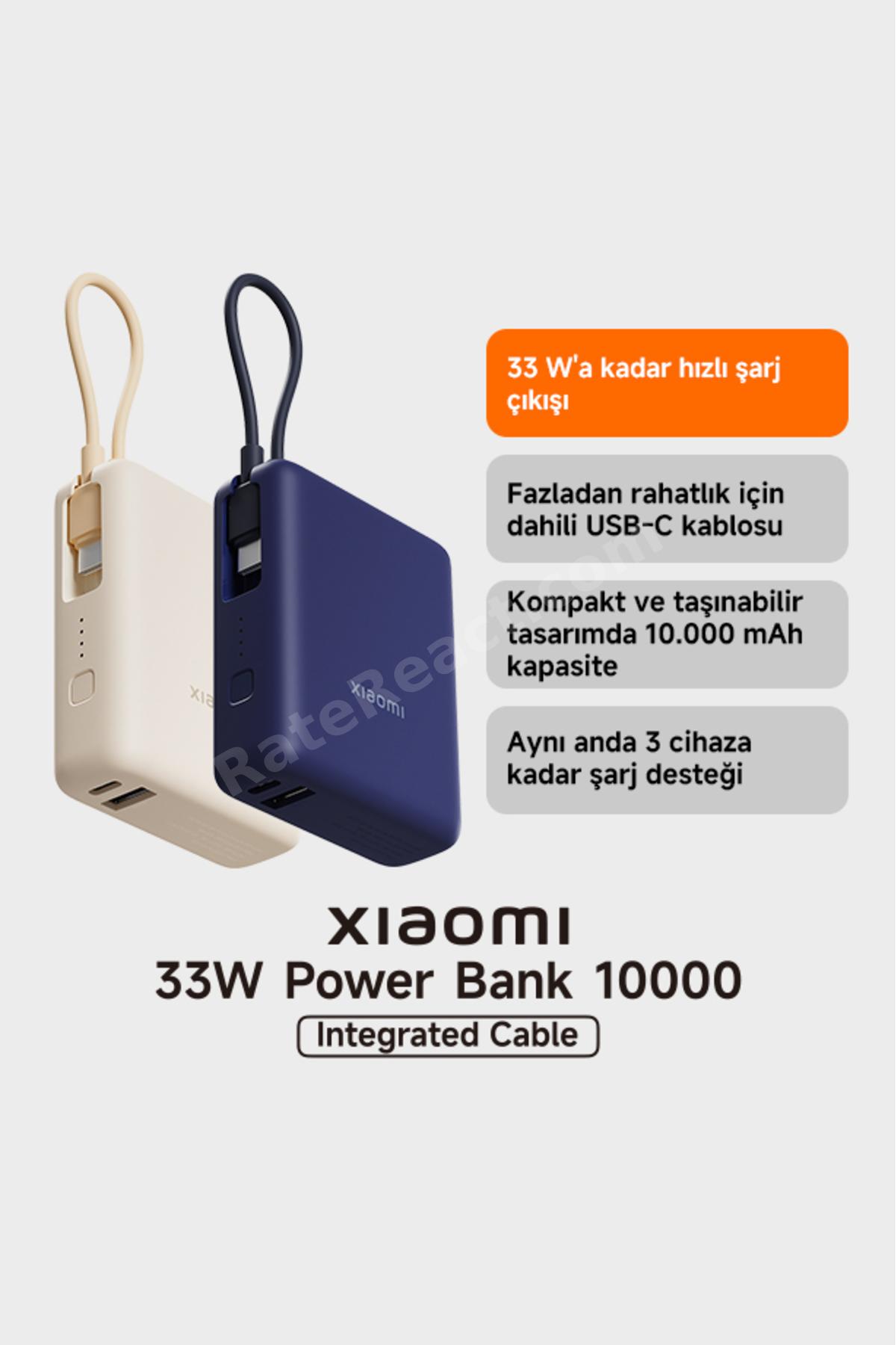 Xiaomi 33W Powerbank 10000Mah Yüksek Hızlı Dahili Kablo Kompakt Tasarım