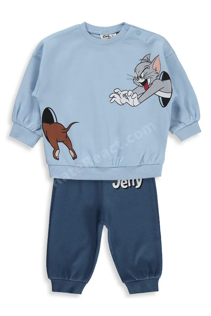 Tom and Jerry Baskılı 3-18 Ay Takım - Mavi