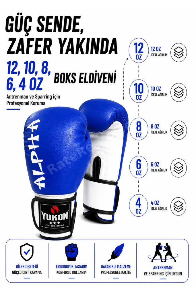 Alpha Boks Eldiveni 4-6-8-10-12 Oz Seçenekli Dayanıklı Antrenman ve Sparring Eldiveni
