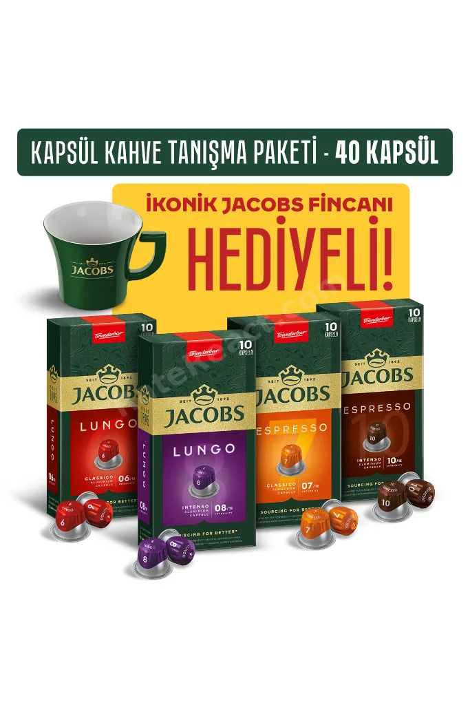 Kapsül Kahve Tanışma Paketi 40'lı Kapsül Kahve - Fincan Hediyeli (Nespresso Uyumlu)