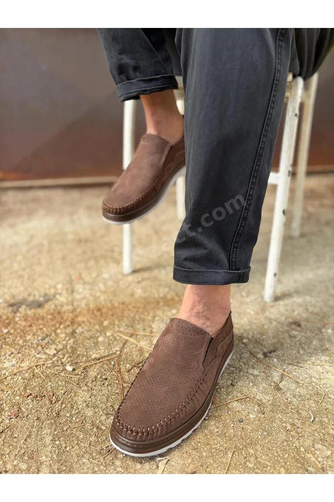 Erkek Günlük Hakiki Deri Kahverengi Loafer Ayakkabı