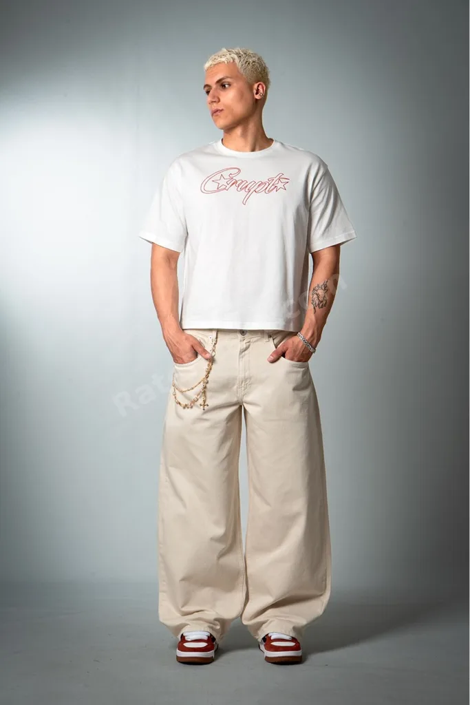 Vanilla Dust Wide Leg Super Baggy Ekru Erkek Jean Pantolon