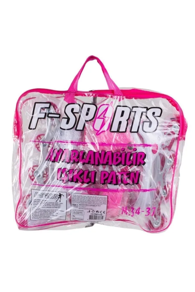 F-sports Pembe Ayarlabilir 2+2 Işıklı Metal Alıştırma Pateni Çanta