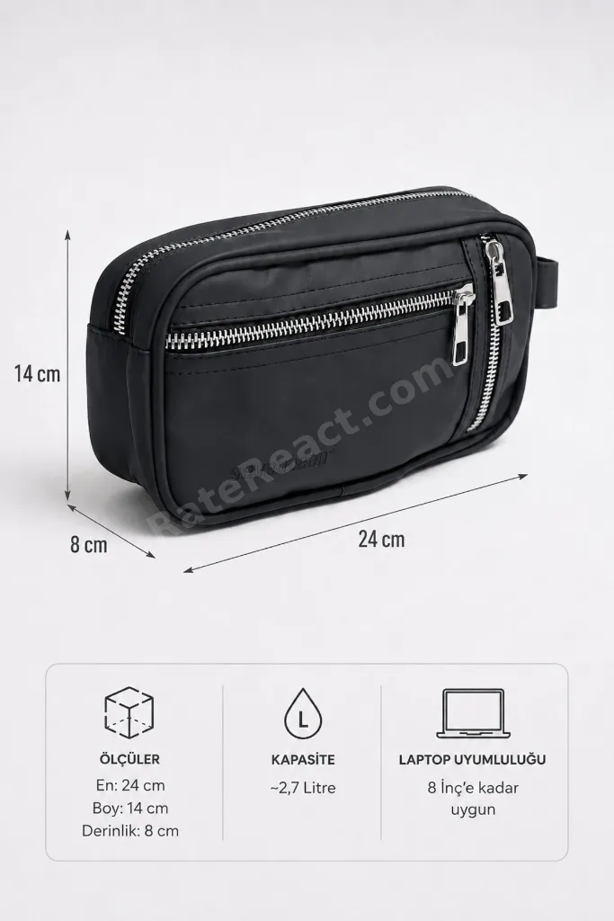 Erkek Siyah Orta Boy Portföy & Clutch & Tıraş El Çantası