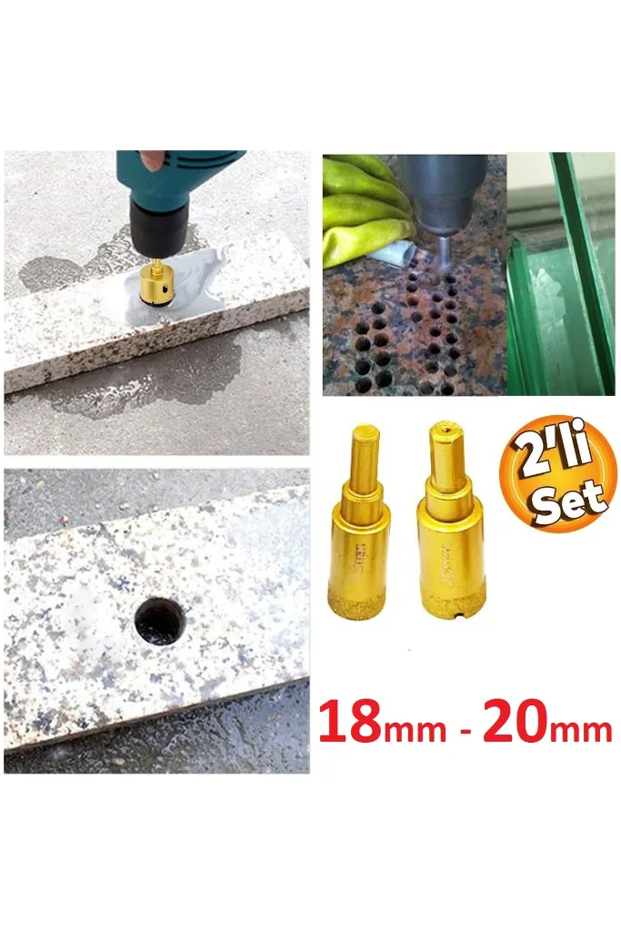 Mermer Seramik Cam Granit Delme 18mm - 20mm Panç Seti Elmas Kaplama titanyum Matkap Delici Uç