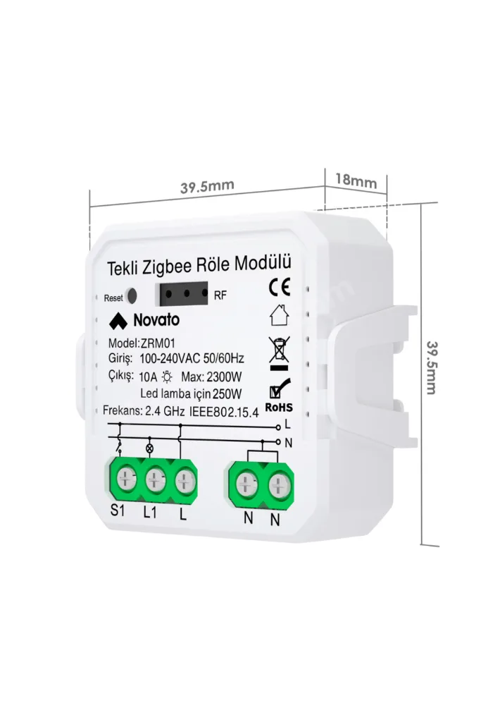 Zigbee Tek Çıkışlı Röle ( Tuya, Smart Life Uyumlu )