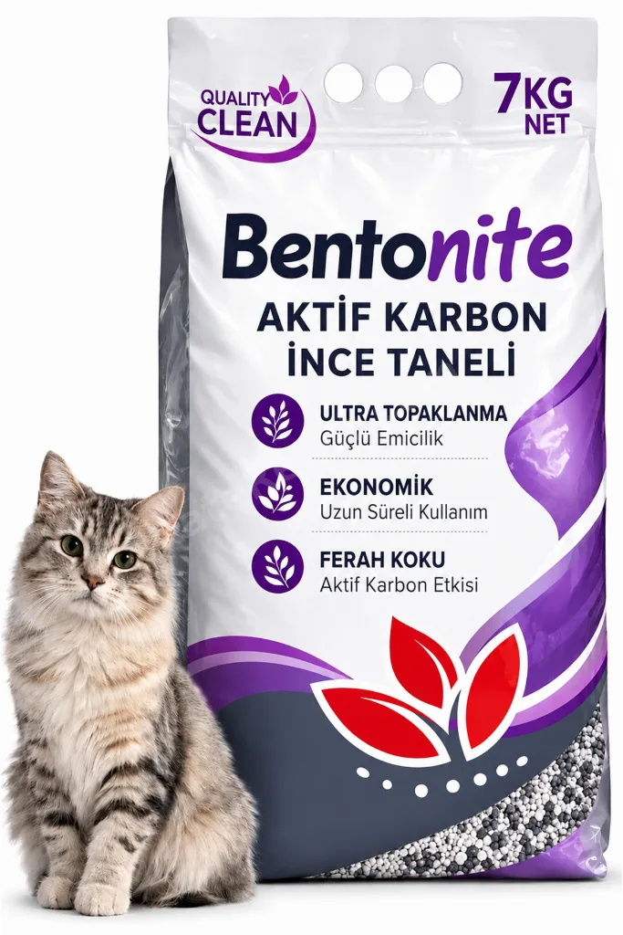 Aktif Karbon İnce Taneli Bentonit Ultra Topaklaşan Kedi Kumu 7 KG