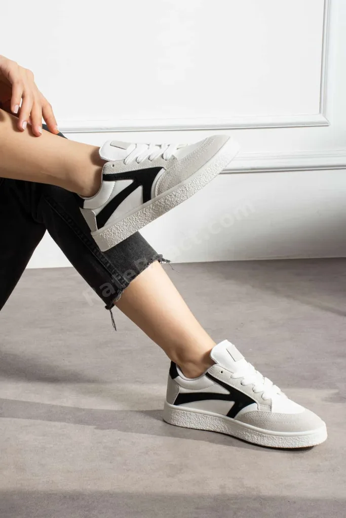 Beyaz Siyah Kadın Bağcıklı Spor Ayakkabı Sneaker Günlük Okul 121NAV