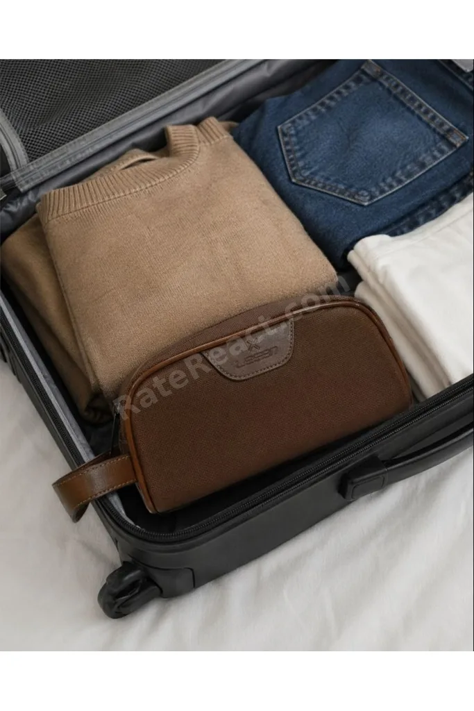 Açık Kahverengi Erkek Bakım Çantası – Deri Görünümlü Seyahat Organizer Dopp Kit Tıraş ve Kozmetik Çantası 8376