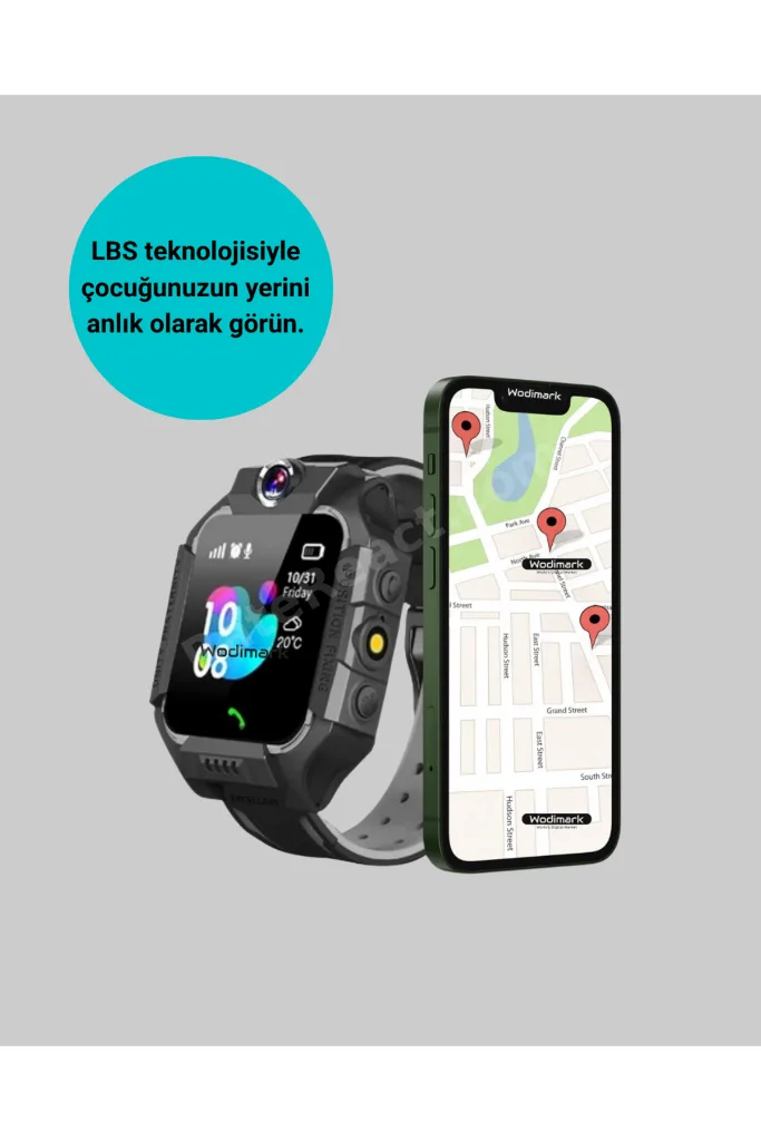 S10 Siyah Akıllı Çocuk Saati Konum Takip ve Güvenlik Özellikli