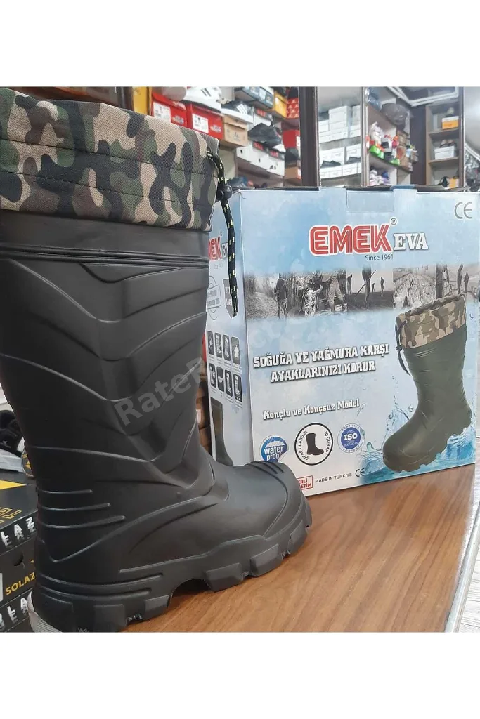 Erkek Haki İçi Çoraplı Ultra Hafif Yağmur Çizmesi