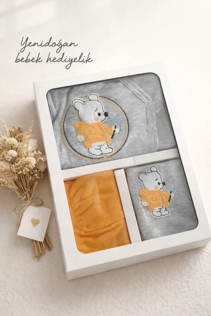 5 Lİ YILDIZLI AYI YENİDOĞAN SET/ERKEK BEBEK HASTANE ÇIKIŞ SETİ /%100 PAMUK 5 Lİ ZIBIN SET