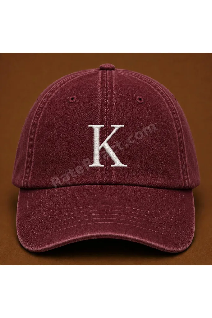 "K" Harfi İsimlere Özel Tasarım Nakışlı Vintage Yıkamalı Beyzbol Şapkası