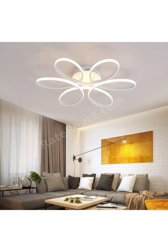 Modern Stella Beyaz Kasa Beyaz Ledli Plofonyer Avize 60 Cm Çap