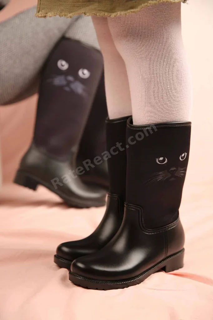 Çocuk Kedi Bıyıklı Yağmur Botu SİYAH