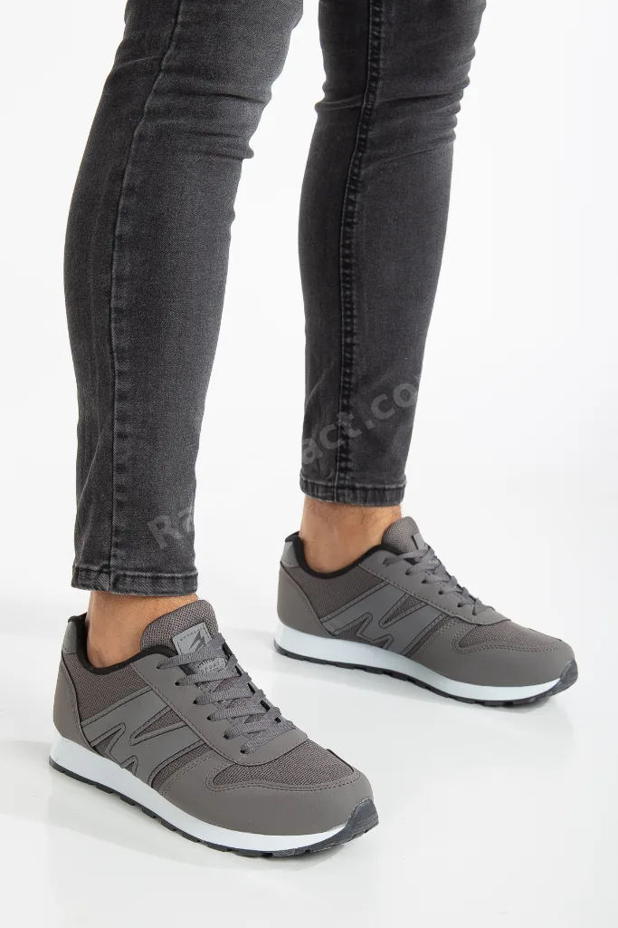 Erkek Füme Siyah Bağcıklı Günlük Konforlu Rahat Hafif Yumuşak Taban Fileli Sneaker Spor Ayakkabı