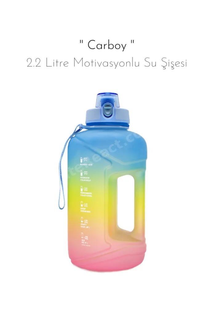 Carboy - 2.2 Litre Motivasyonlu Su Şişesi Mavi-sarı-pembe