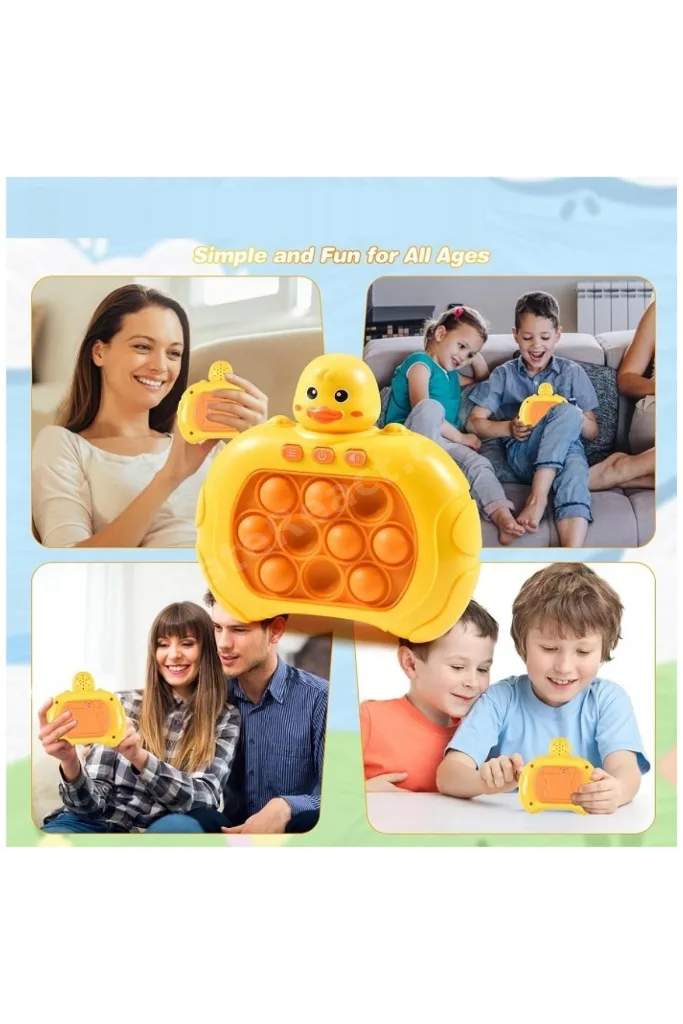 Işıklı Sesli Müzikli ÖRDEK Popit Pilli Eğitici Stres Giderici Quick Push Konsol SARI ÖRDEK